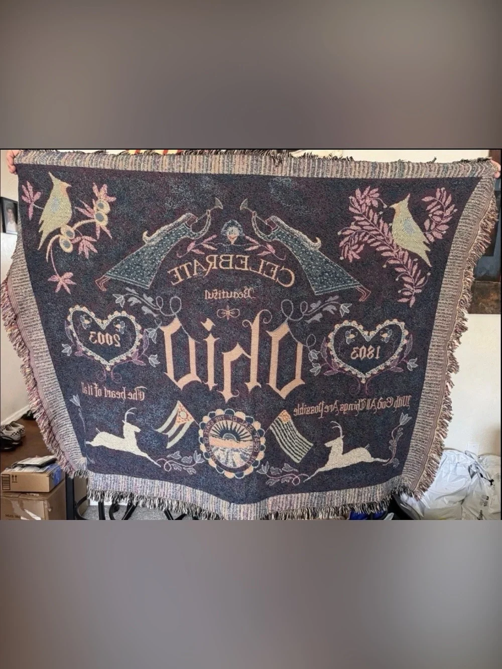 Vintage large Ohio State blanket patriotic 2003 tapestry, throw blanket, angels